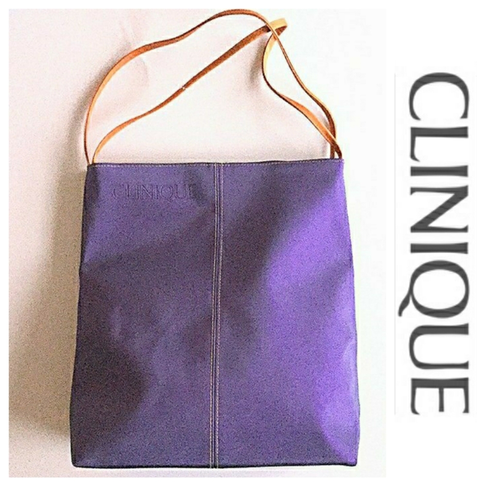 NWOT -  Clinique Purple Fabric Bag/Leather Straps